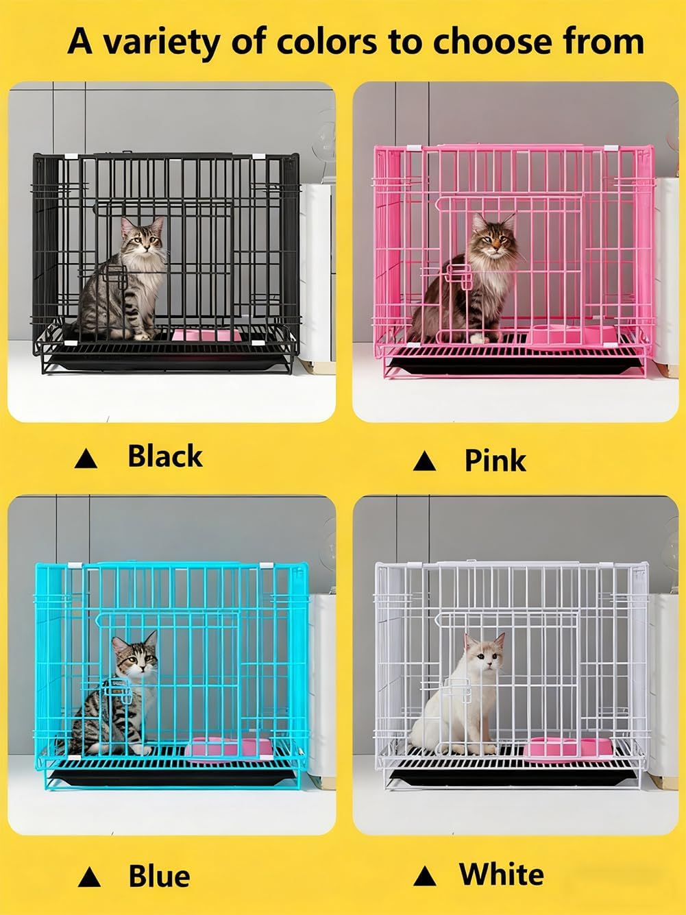 Foldable Metal Dog Kennel with Removable Leak-Proof Tray & Secure Lock - Portable Puppy Cage for Small Dogs, Cats, Rabbits | Travel Crate for Training, Home, Car, 19.6 * 13.4 * 16.1 Inch (Pink)