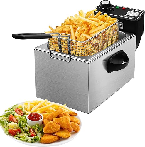 Freidora eléctrica de acero inoxidable de 3.4 cuartos de galón con cesta y control de temperatura, freidora de aceite de encimera para pollo, papas