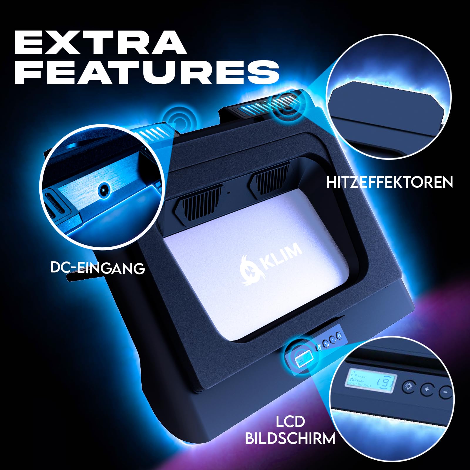 KLIM Everest Plus Gaming Laptop Kühler - Cooling Pad 6300 RPM Turbo-Lüfter | Starker DC-Laptop-Kühler mit Turbo-Lüftern, RGB-Beleuchtung, Schaumstoff-Dichtung - kühlt schnell. Für Laptops 11-17,3 Zoll.