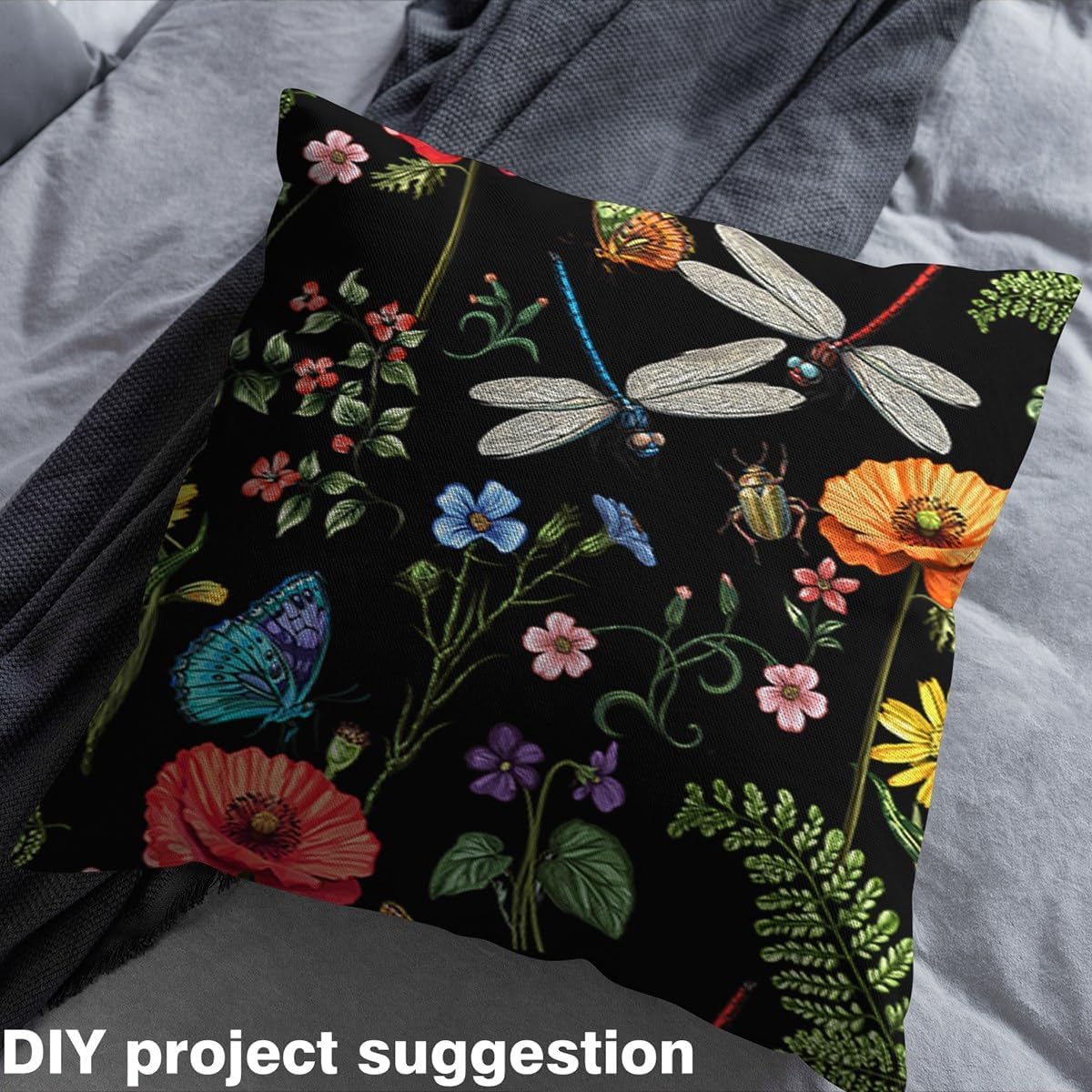 Dragonfly Upholstery Fabric by The Yard Watercolor Poppy Weed Rustic Plant DIY Fabric by The Yard Blue Butterfly Ladybug Animals Decor Fabric for Upholstery and Home Accents,2 Yards