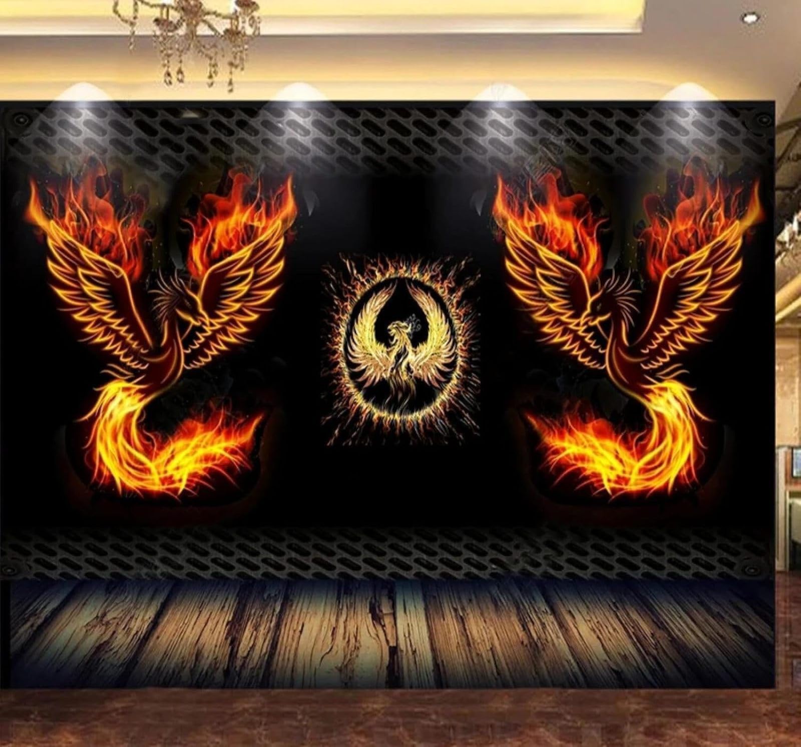 Xlming 200Cm×140Cm(B×H) Abstract Retro Nostalgic Flames Phoenix 3D Wallpaper Premium Textured Silk Study Dining Living Room Bedroom Sofa Tv Wall Easy Install-200Cm×140Cm