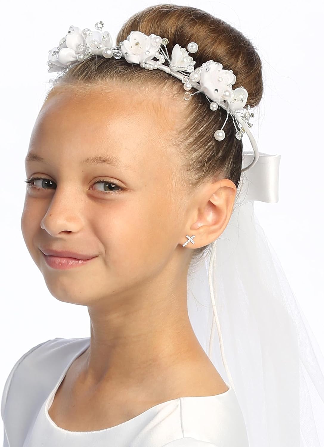 Swea Pea & Lilli Girls First Communion Veil - White Holy 1st Communion Headpiece with