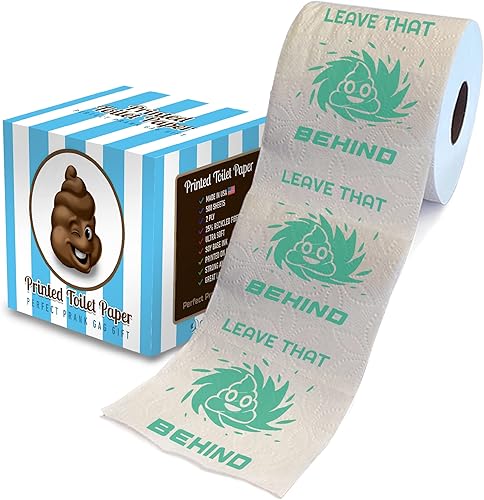 Printed TP Leave That Behind - Papel higiénico impreso para regalo, divertido rollo de papel higiénico para broma, sorpresa, decoración de baño,