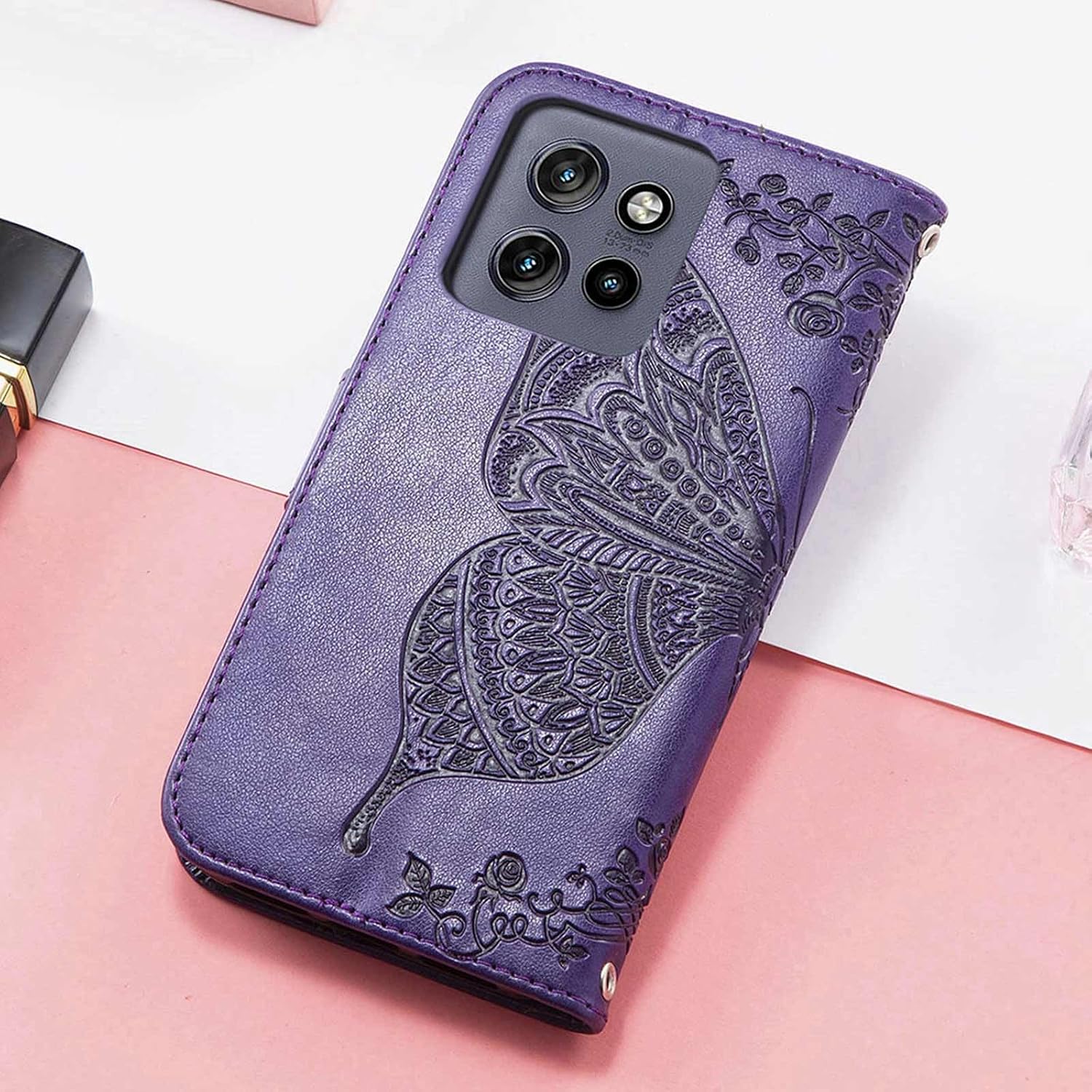 for Moto G Power 2026 Case Wallet,Butterfly Embossed Flip PU Leather with Credit Card Holders Stand Strap Women Protective Phone Cover for Motorola G Power 2026,6.8 Inch (Purple)