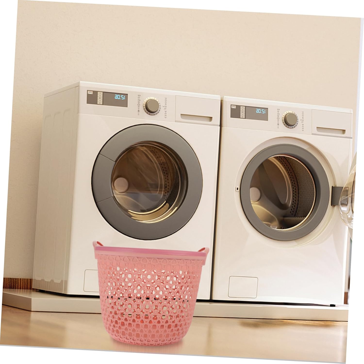 Hollow Laundry Basket with Handle Medium in Light Pink Breathable Spill Resistant Storage Hamper for Bedroom Bathroom and Living Room Use