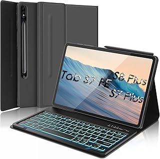 Tablet Keyboard Case for Galaxy Tab S7 FE(5G) 2021 / S8 Plus 2022 - Smart Protective Folio Case with S Pen Holder for Samsung Galaxy Tab S7 Plus - Wireless Backlight Detachable Bluetooth Keyboard