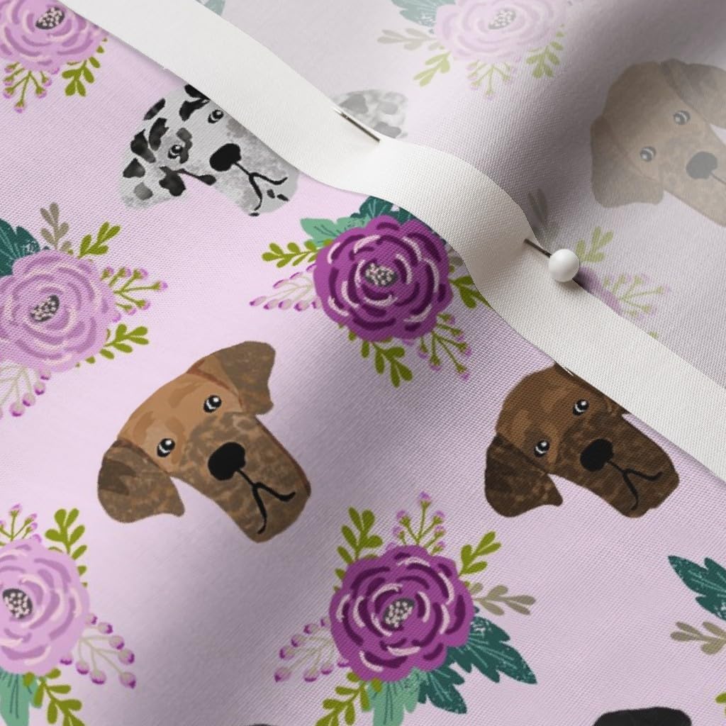 Spoonflower Fabric - Great Dane Floral Dogs Florals Head Lavender Flowers Pet Portrait Printed on Cotton Poplin Fabric by The Yard - Sewing Shirting Quilting Dresses Apparel Crafts