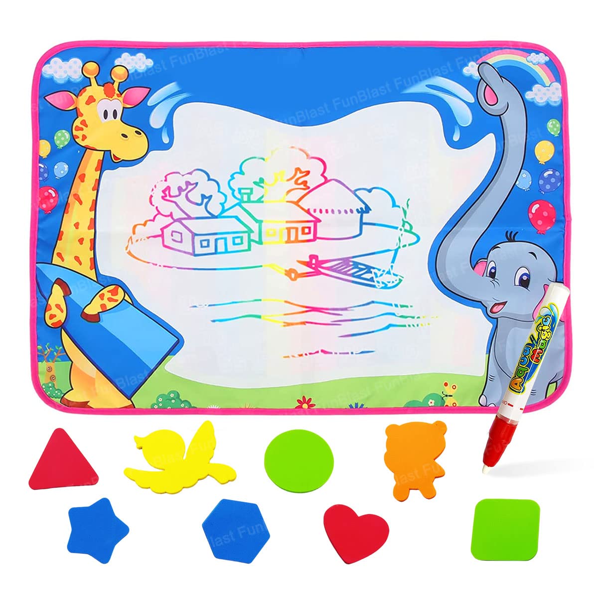 FunBlast Magic Water Drawing Mat with Rainbow Color Swatches Aqua