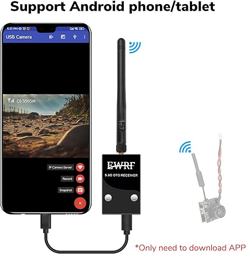 Miniatura 6 de Radiolink 5.8G 48CH Receptor inalámbrico de transmisión de imagen para pantalla de transmisor RC8X, compatible con teléfono y tableta Android,