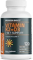 Vista 5 de Bronson Suplemento de Vitamina K2 D3 (MK7) Fórmula No-GMO Vitamina D3 5000UI (125 mcg) & 90 mcg K2 MK-7, Complejo D & K Fácil de Tragar, 120 Tabletas