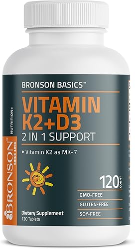 Vista 5 de Bronson Suplemento de vitamina K2 D3 (MK7) Fórmula sin OMG Vitamina D3 5000IU (125 mcg) y 90 mcg K2 MK-7, complejo D y K fácil de tragar, 120