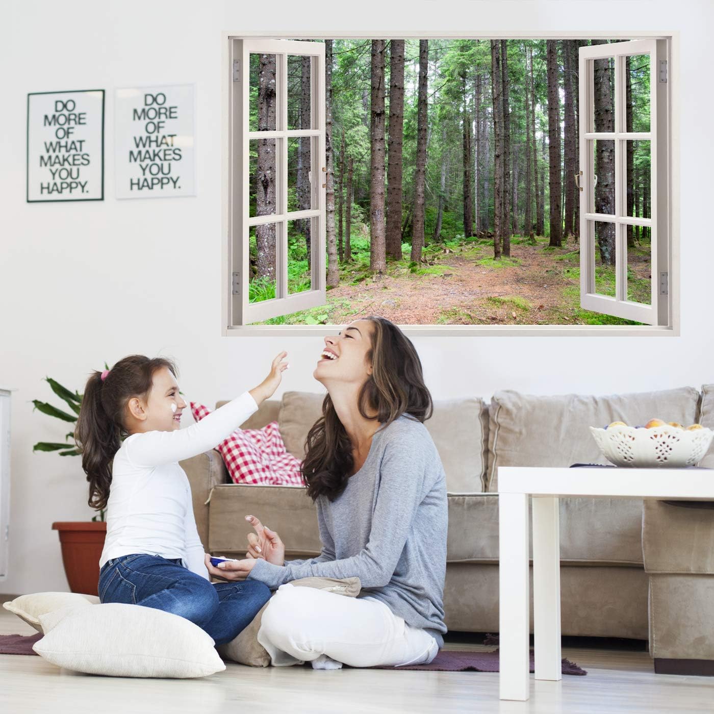 Realistic Window Wall Decal – Peel and Stick Nautical Decor for Living Room, Bedroom, Office, Playroom – Woods Wall Murals Removable Window Frame Style Forest Wall Art – Vinyl Poster Wall Stickers