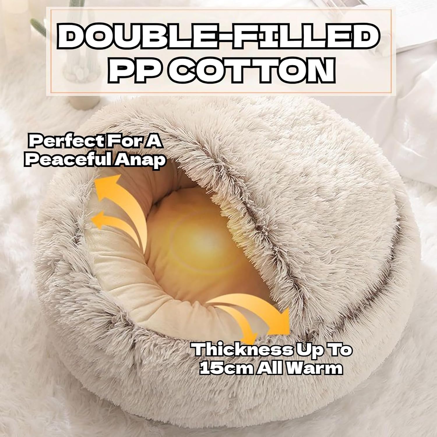 Cozy Cave Dog Bed, 2025 Cat Cave Bed with Cover, Cat Nest Bed, Pet Beds for Indoor Cats Cave & Calming Dog Beds Winter Anti-Slip & Washable Fluffy (Khaki, L(26in/65cm))