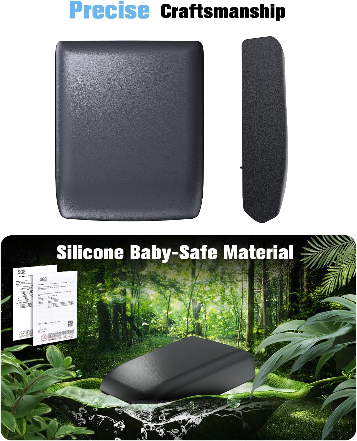 for 2024~2026 Toyota Tacoma (4th Gen Tacoma) 2-in-1 Silicone Center Console Armrest Cover& Armrest Hidden Privacy Tray - [OEM Design& Friendly Liquid Silicone Rubber] - Thin Black
