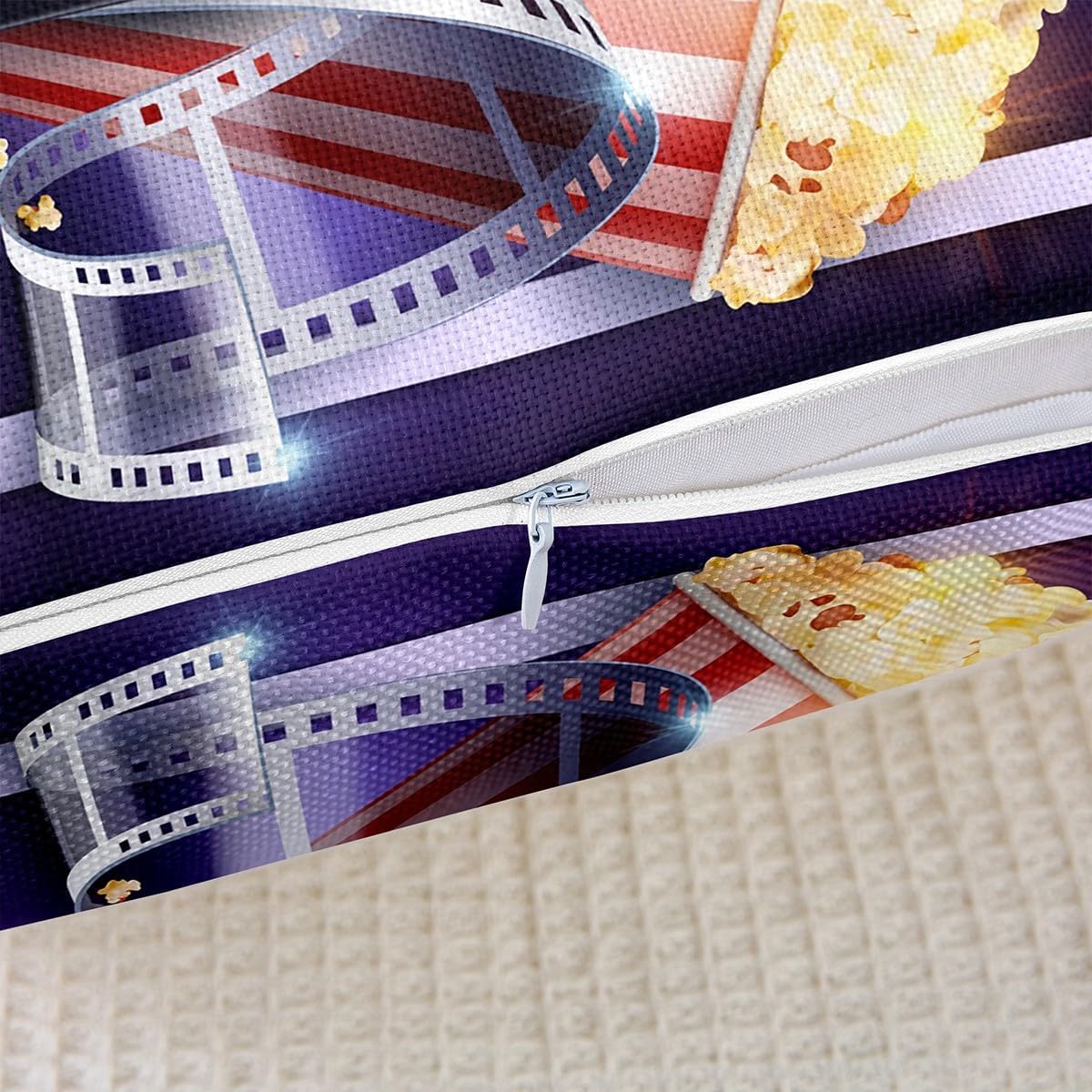 Vintage Cinema Movie Theater Plush Throw Pillow Covers 24"x24" Set of 2 Kids Movie Theater Decorative Throw Pillowcases for Popcorn Cinema Poster Design Pillow Cases Cushion Covers Cushion Cases