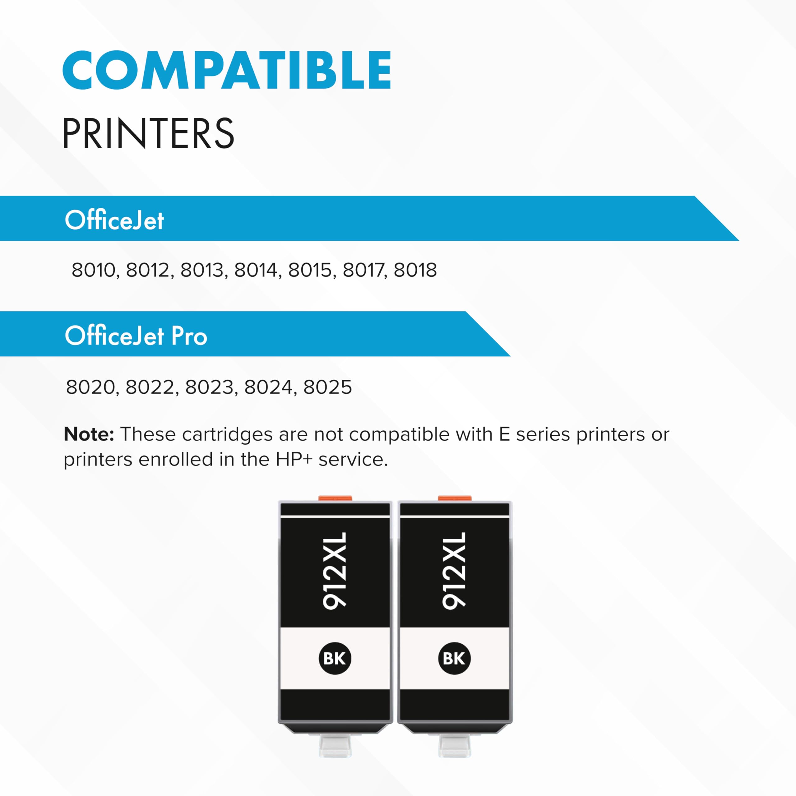 912 XL Nero Cartuccia d'inchiostro Sostituzione per HP 912 XL con Chip Compatibile con HP OfficeJet 8010 8012 8013 8014 8015 8017 8018 OfficeJet Pro 8022 8023 8024 8025 (2x Nero XL)