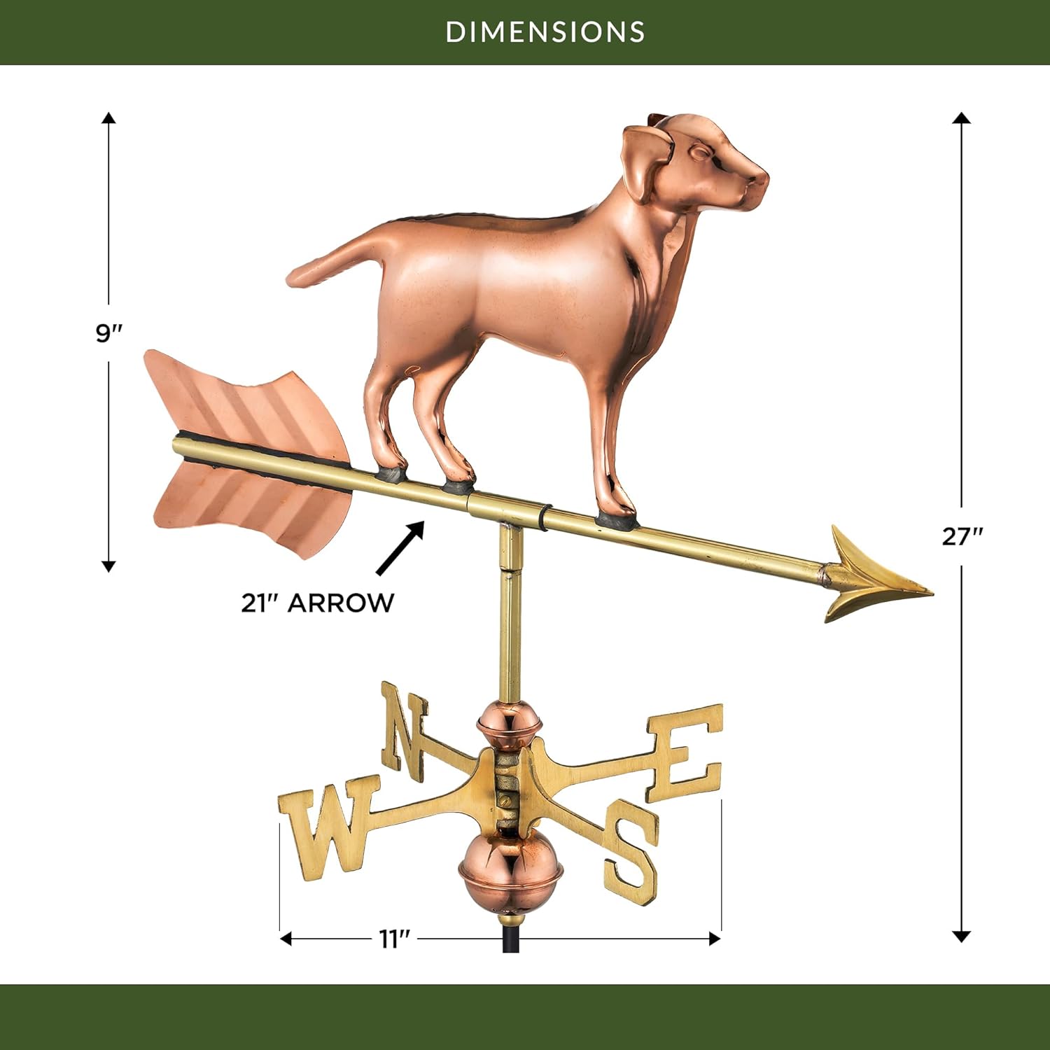 Good Directions Labrador Retriever/Dog Garden Weathervane, Includes Garden Pole, Pure Copper