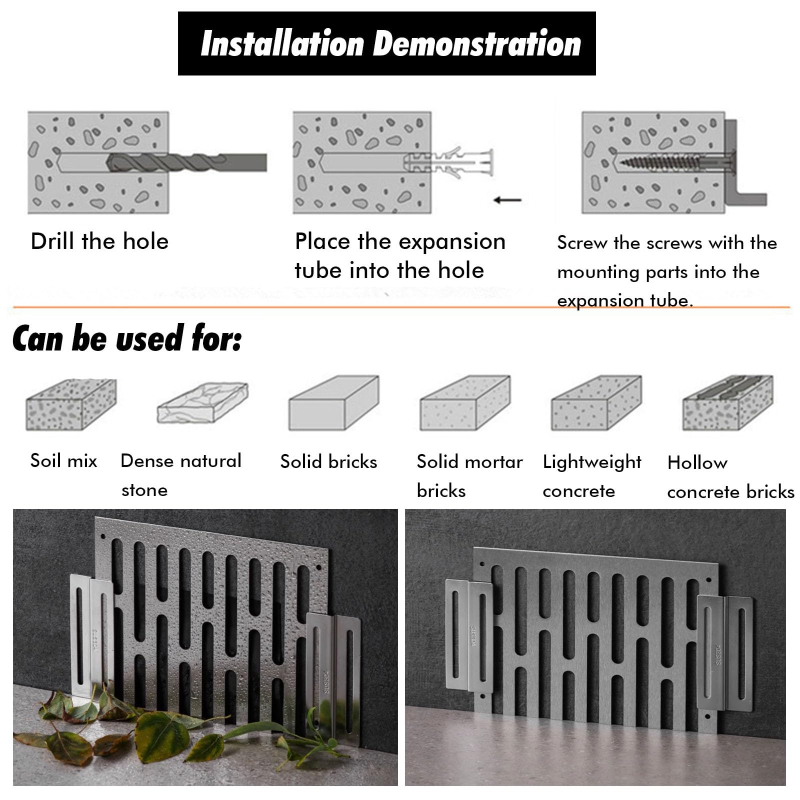 Kit de Rejillas de Acero Inoxidable para desagües Exteriores: Rejillas de fácil instalación para jardín y Patio, Sistema de Drenaje eficiente para Paredes Laterales, Evita obstrucciones por