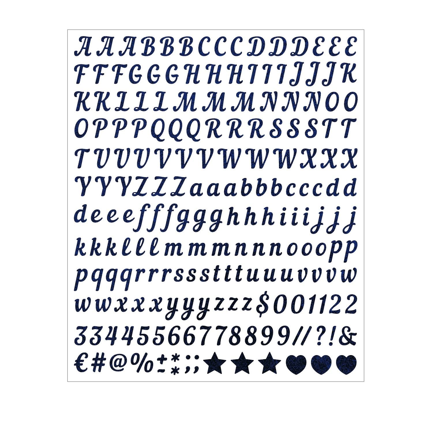 Self-Adhesive Gold Glitter Alphabet Stickers - 6 Sheets 0.5" Letters & Numbers for Crafts(Blue)