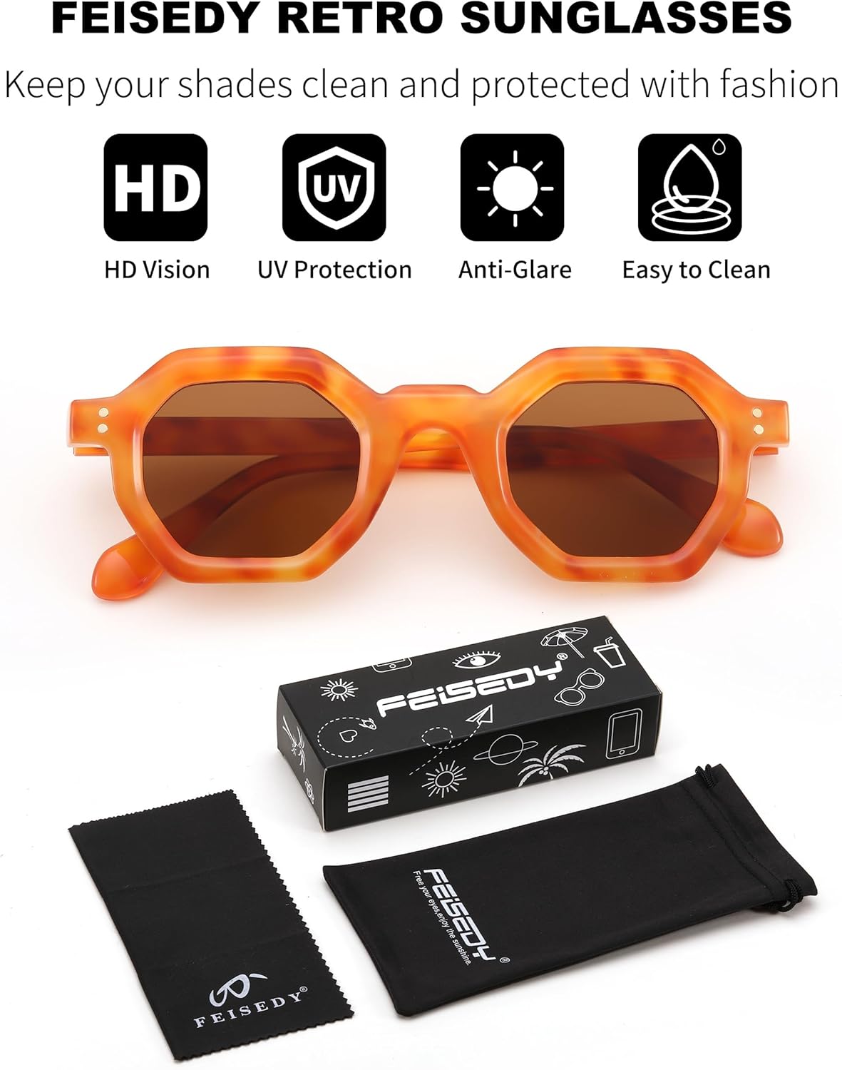 FEISEDY Octagon Sunglasses for Women - Thick Frame Fashion Rectangle Sun Glasses - Summer UV400 Protection - Image 7