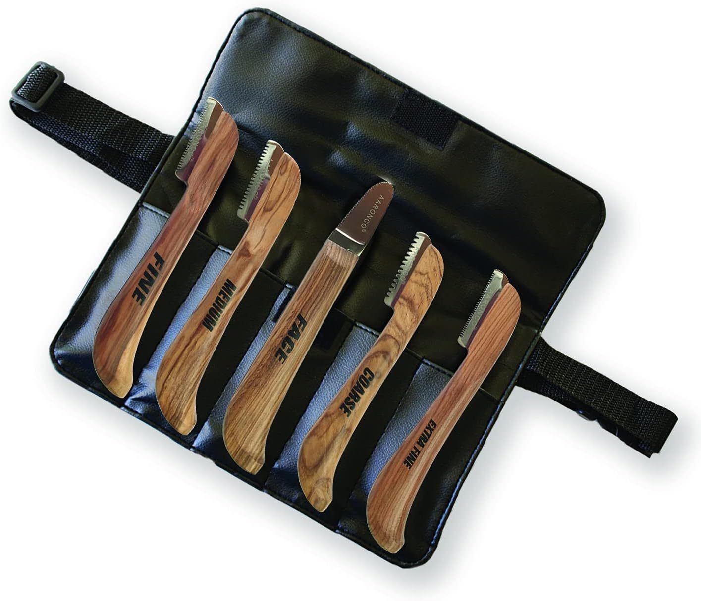 AaroncoGenuine Pro Stripping Knives Right Hand 5 Pc Knife SET W/case DOG Grooming Carding
