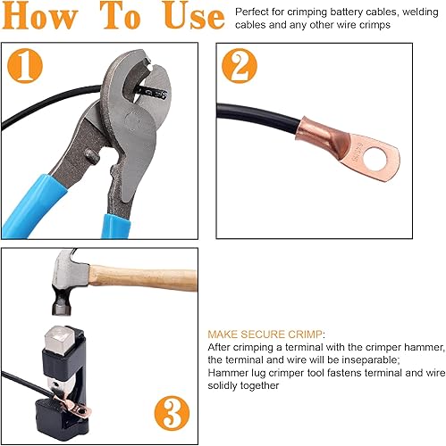 Miniatura 6 de Herramienta de engaste de cable de batería para terminal AWG 8-40 con 20 conectores de anillo tubular de cobre y 20 tubos termorretráctiles
