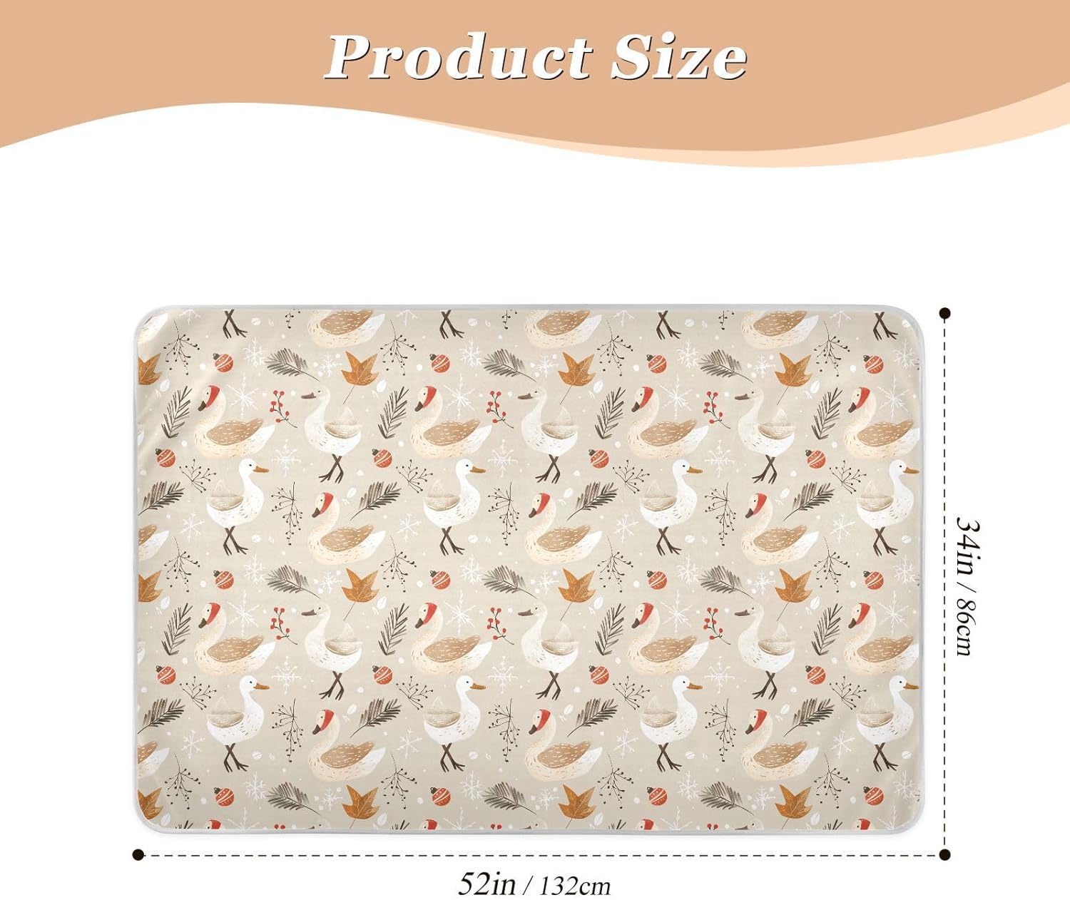 Soft Colors Beige Funny Goose Christmas Extra Large Resuable Bed Underpads Water Resistant Potty Training Mattress Pad Non-Slip Cradle Mattress for Infant Toddler , 52" L x 34" W
