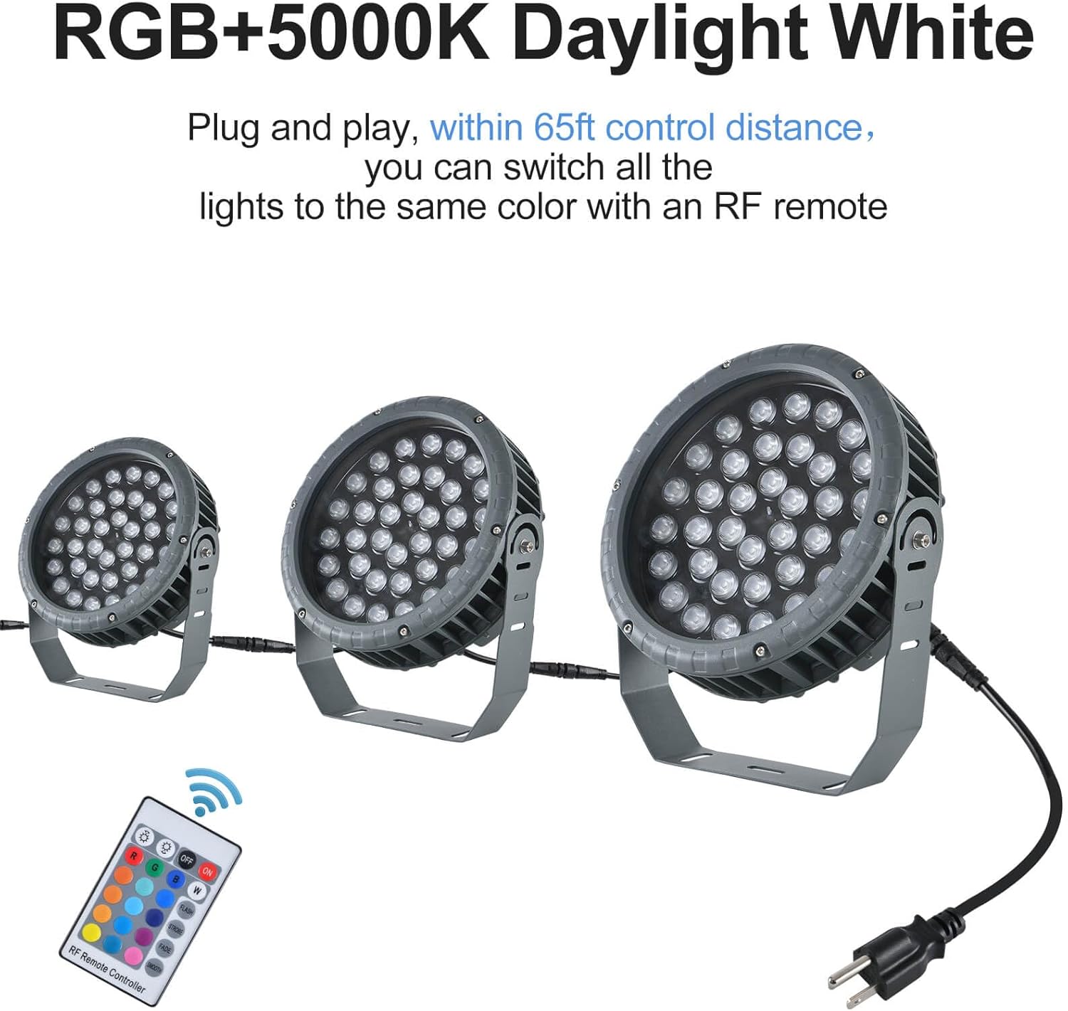 LED Wall Washer Light 144W RGBW Outdoor Spotlight, Outdoor ​Color Changing Stage Lights with Remote, Uplights for Weddings, Parties, Patio, Outdoor Wall,Landscape Lighting, IP65 Waterproof US 3-Plug