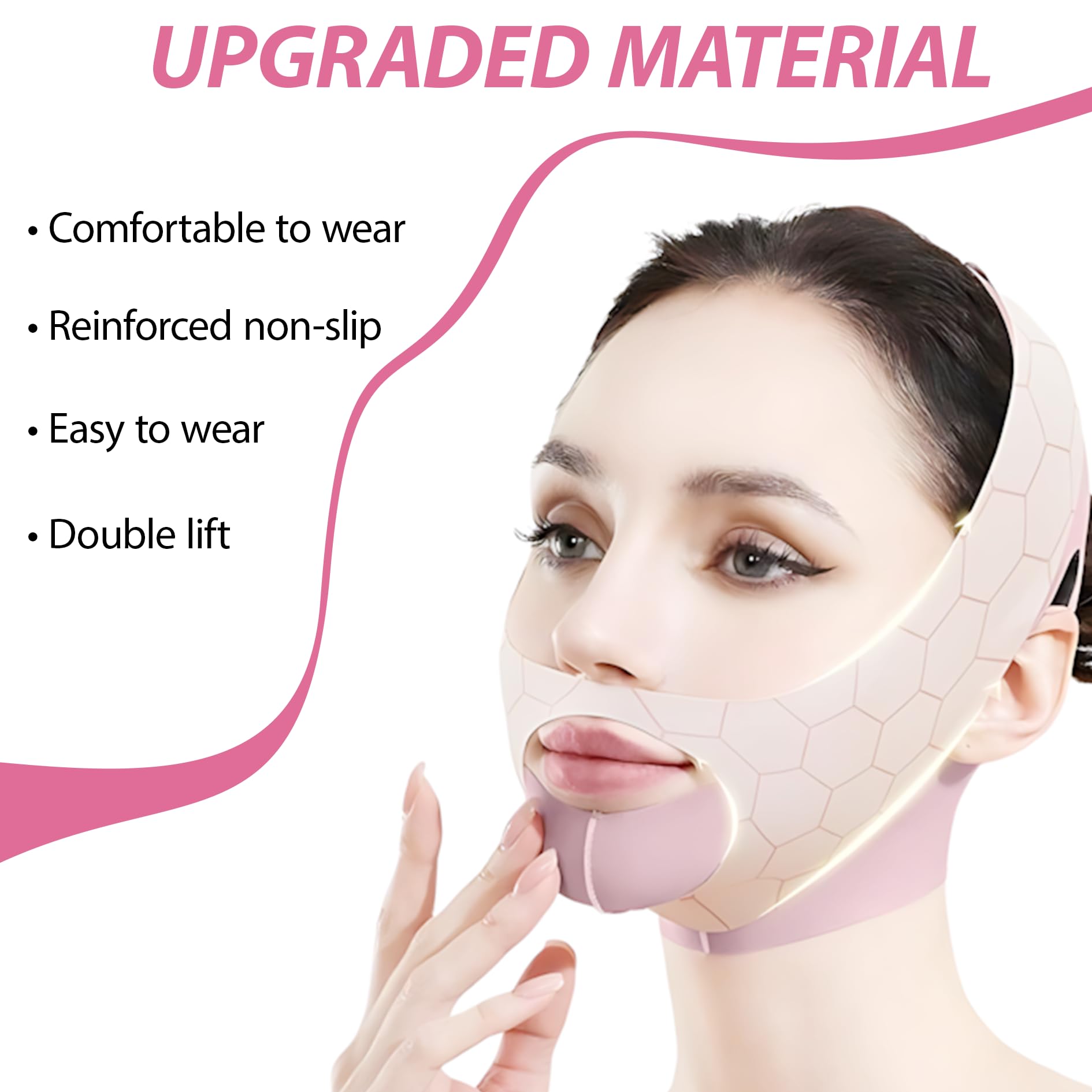 Chin Lift Mask Chin Strap for Sleeping Face V Line Face Mask Jawline Strap Skin Firming and Shaping Uniform Reusable Contains 40 Lifting Patches (Pink) - Image 2