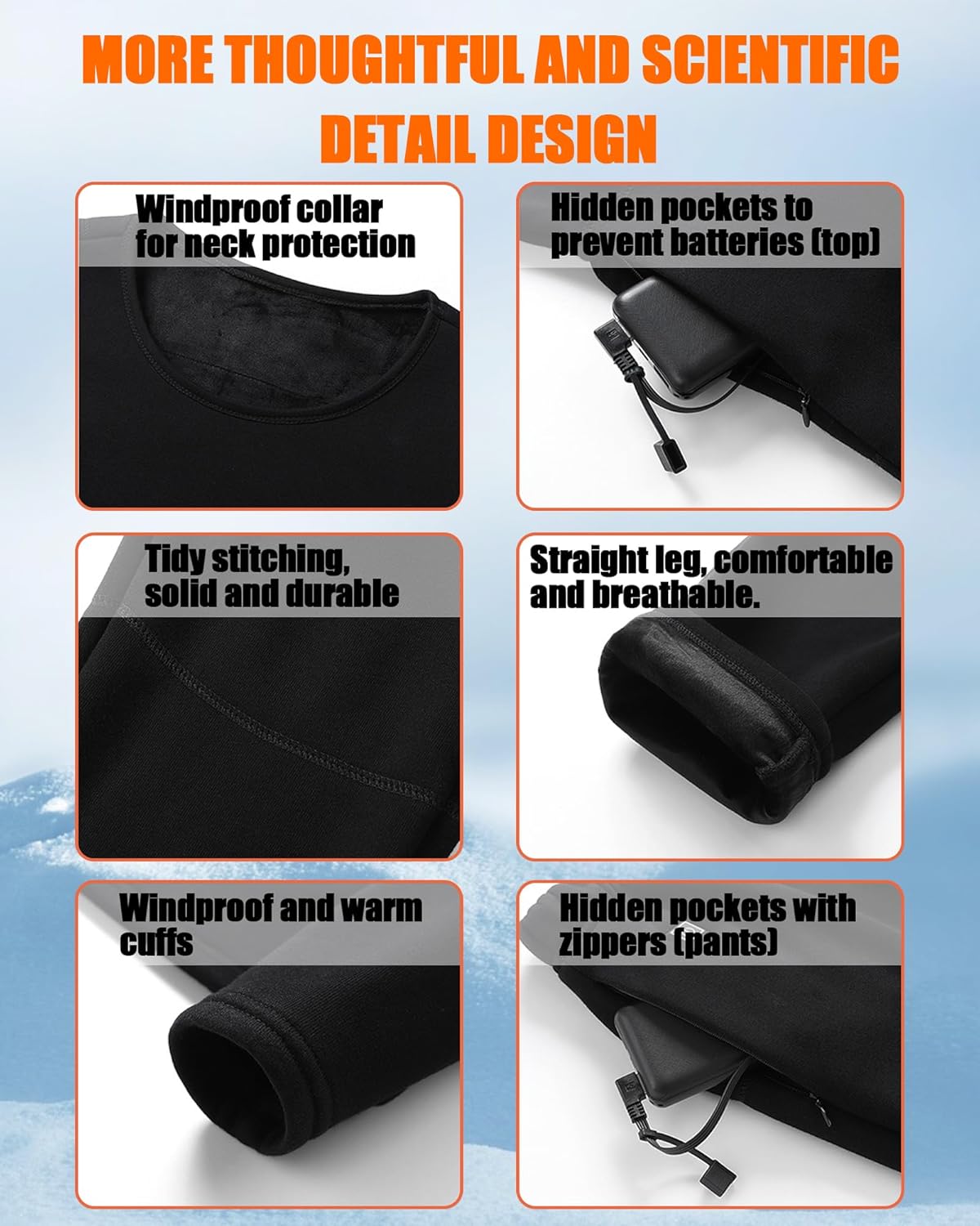 Women's Electric Thermal Long Underwear set,USBWomen's Heated Thermal Underwear set,Snow Leggings for Women - Image 7