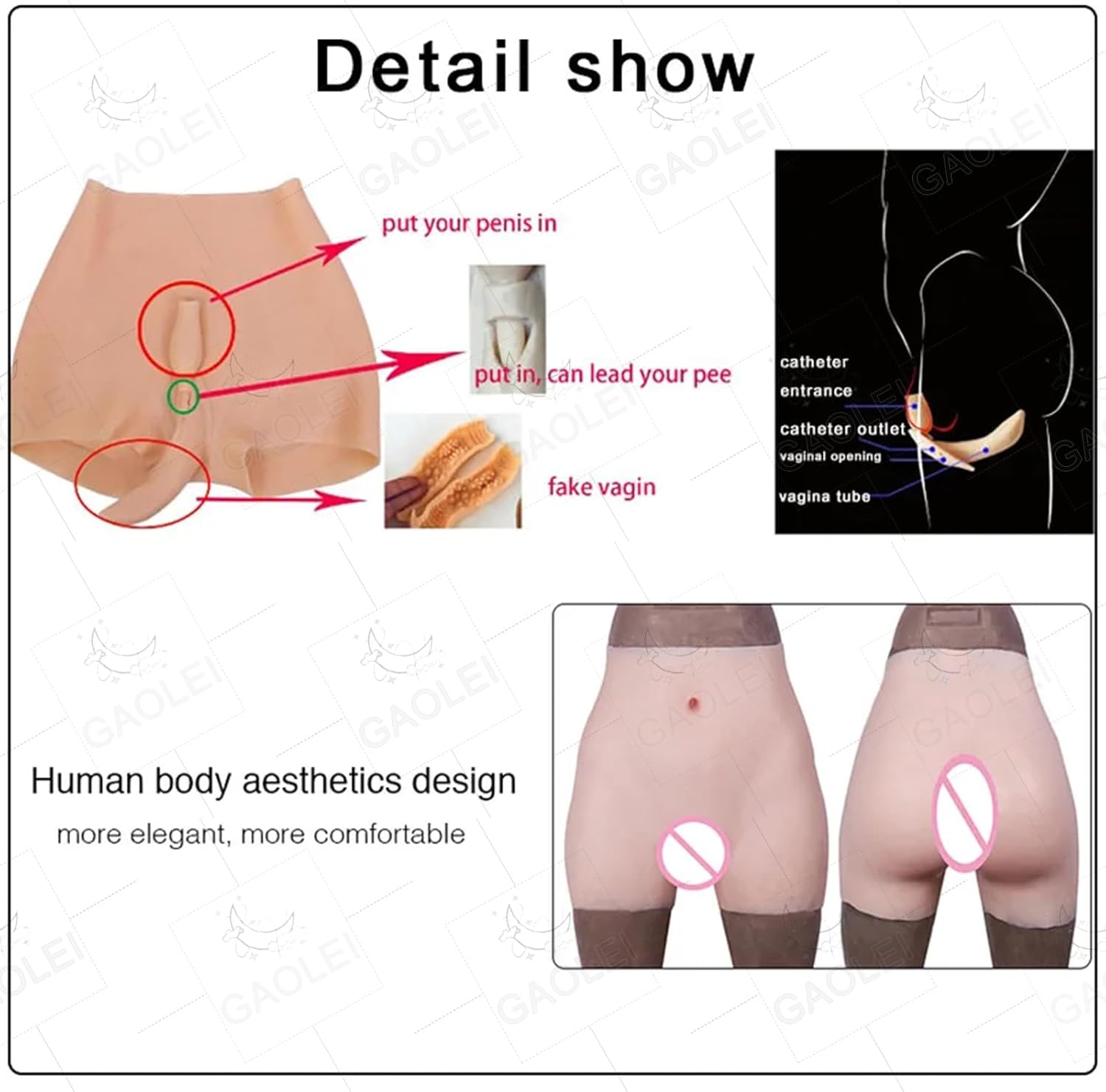 Realistic Silicone Pants Fake Vagina Hip Enhancer Underwear Butt Lifter False Pussy Boxer Briefs for Transgender