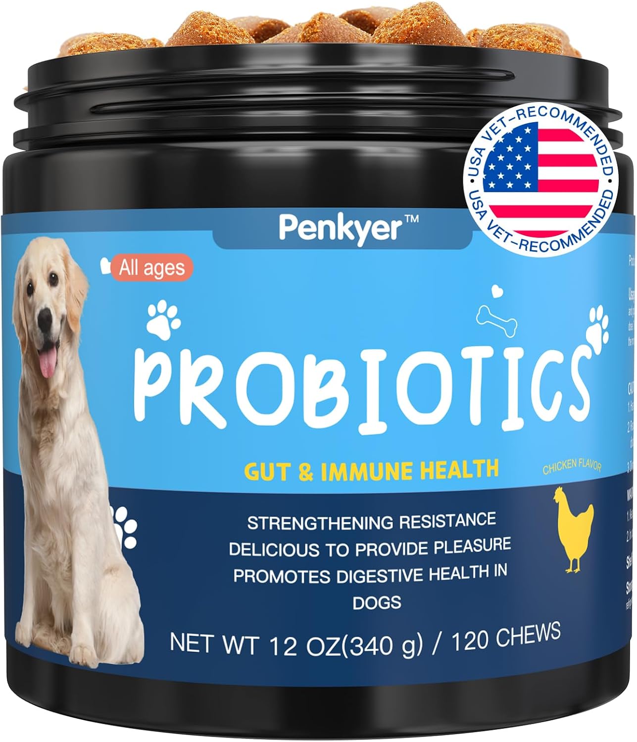 Probiotics for Dogs, Dog Probiotics for Yeast, Itchy Skin and Itchy Ears, Digestive Enzymes with Prebiotics for Digestive Health, Probiotic Chews for Dogs Support Immunity Health - (Chicken 240 Ct)