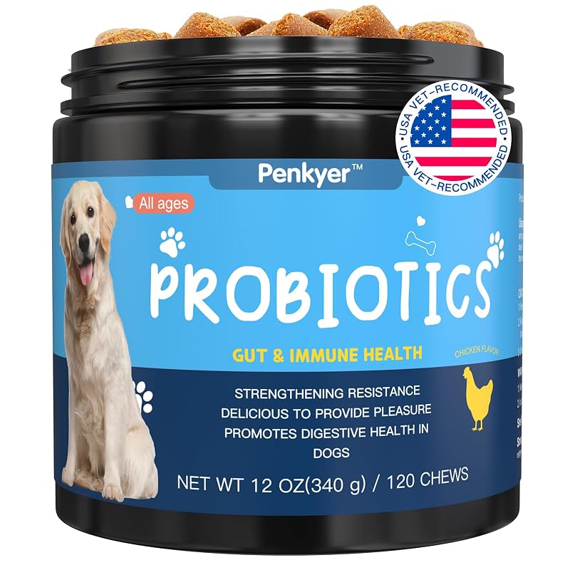Probiótico para Cães em Mastigáveis com Prebióticos, Enzimas Digestivas e Ômega 3 Penkyer, Frango, 120 unidades (340 g)