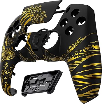 eXtremeRate Luna Redesigned Front Shell Touchpad Compatible with ps5 Controller BDM-010 020 BDM-030 040 050 DIY Replacement Faceplate Custom Touch Pad Cover - The Great Golden Wave Off Kanagawa Black