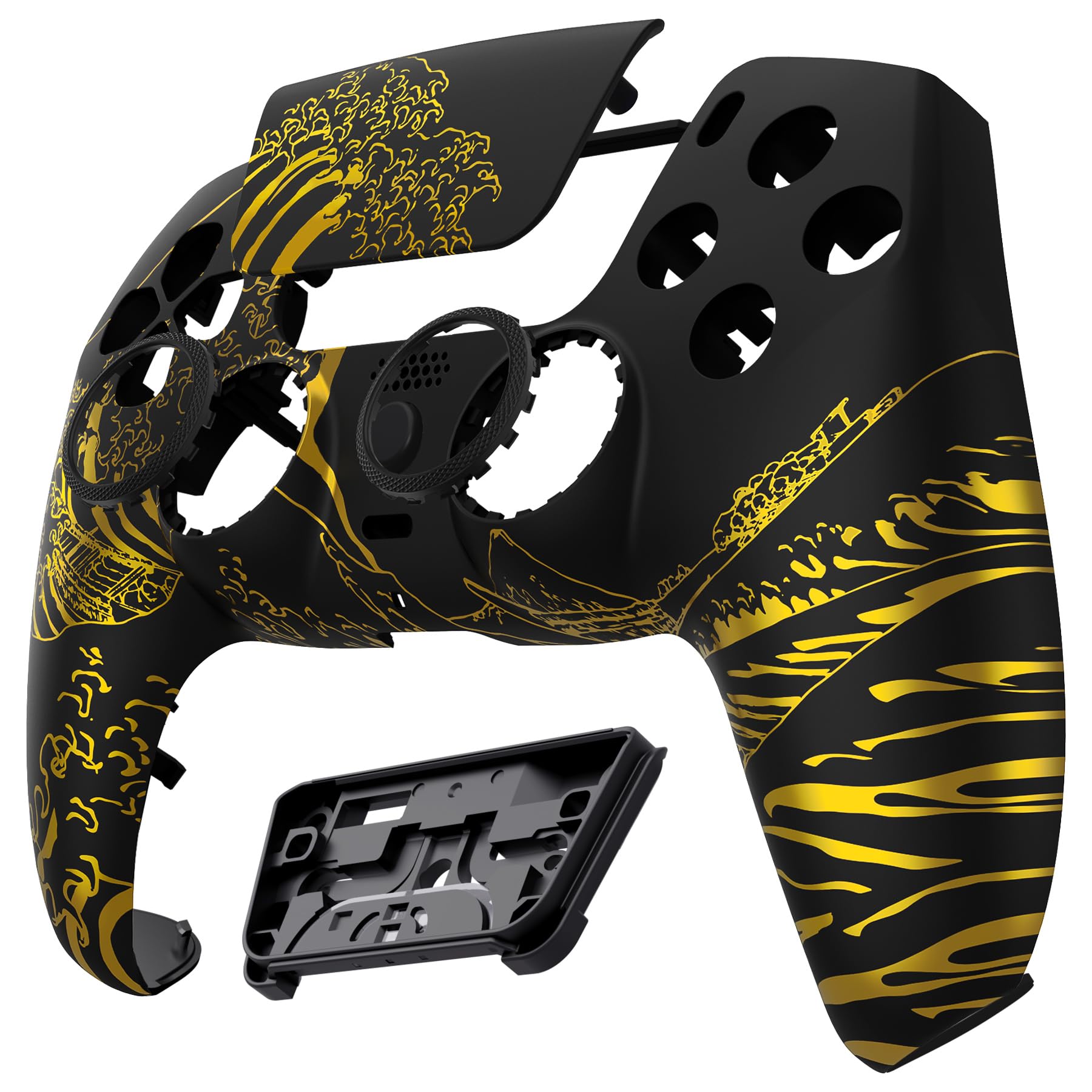 eXtremeRate LUNA Redesigned Front Shell Touchpad Compatible with ps5 Controller BDM-010 020 030 040 050, The Great GOLDEN Wave Off Kanagawa - Black Replacement Cover Compatible with ps5 Controller - 5