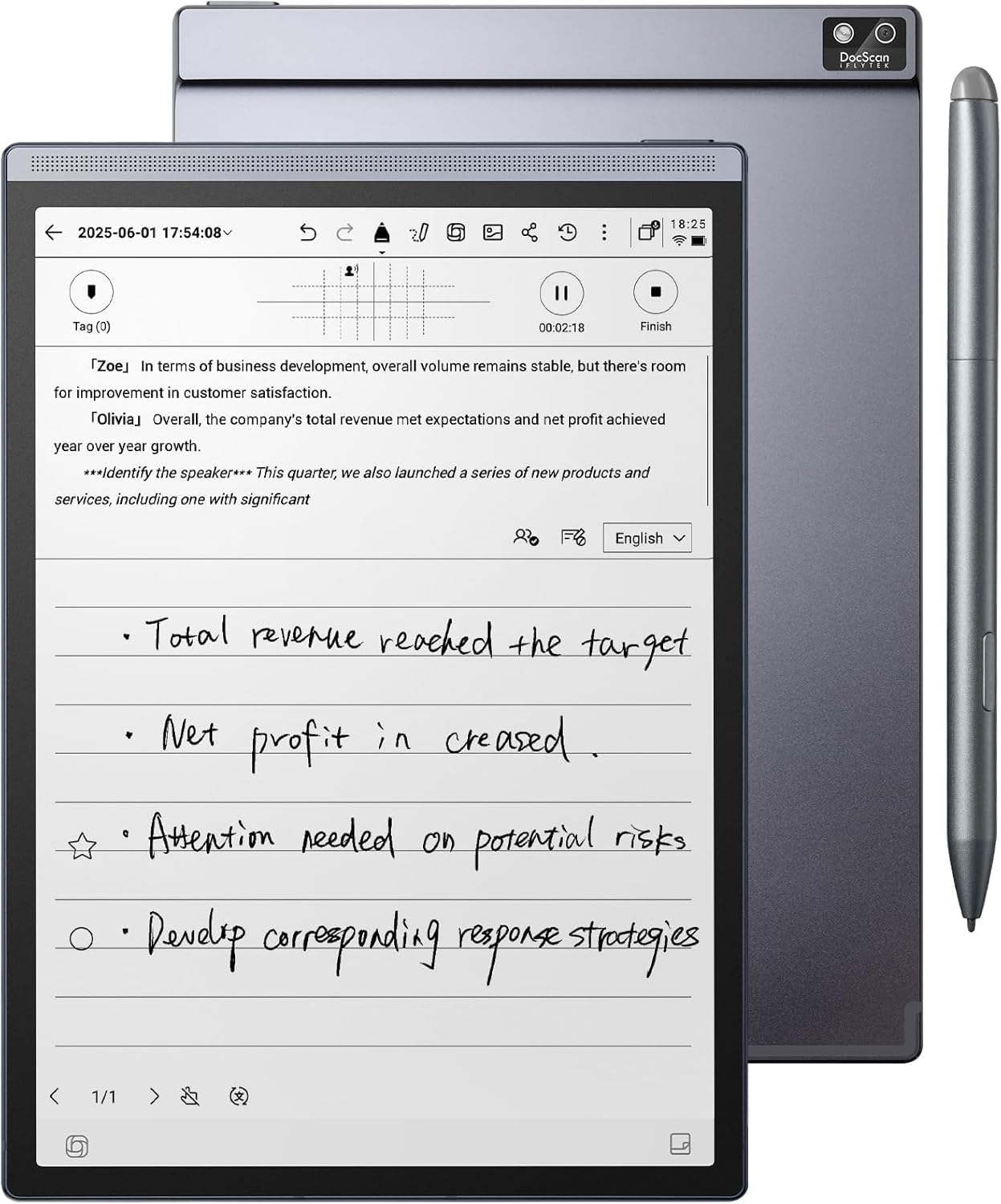 iFLYTEK AINOTE Air 2, 8.2" Paper Tablet with ChatGPT, Handwriting & Voice-to-Text Digital Notebook, Translation&Transcription, for Note-Taking, Reading,Study, WiFi-6 & Bluetooth,32GB, Pen Included