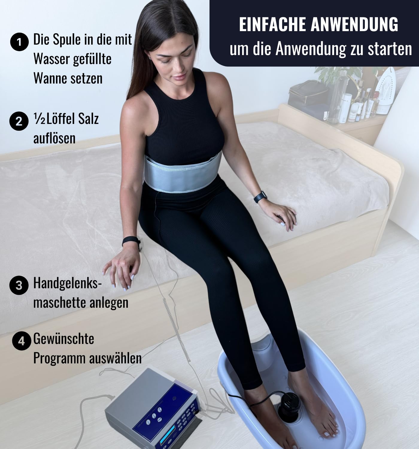 Galvano Detox Nettoyeur Ionique | Bain de Pieds & Corps, Kit Hydrogalvanique Complet avec Électrolyseur, 3 Convertisseurs, Ceinture Chauffante Infrarouge, Écran Numérique, Coffret Alu