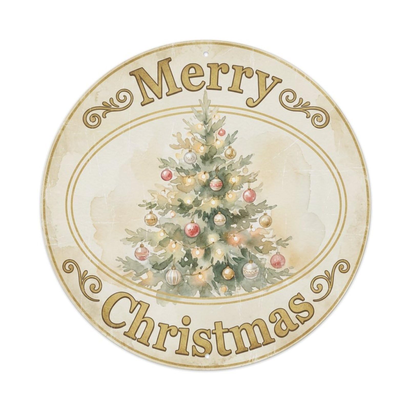 Merry Christmas Tree Watercolor Soft Metal Tin Sign