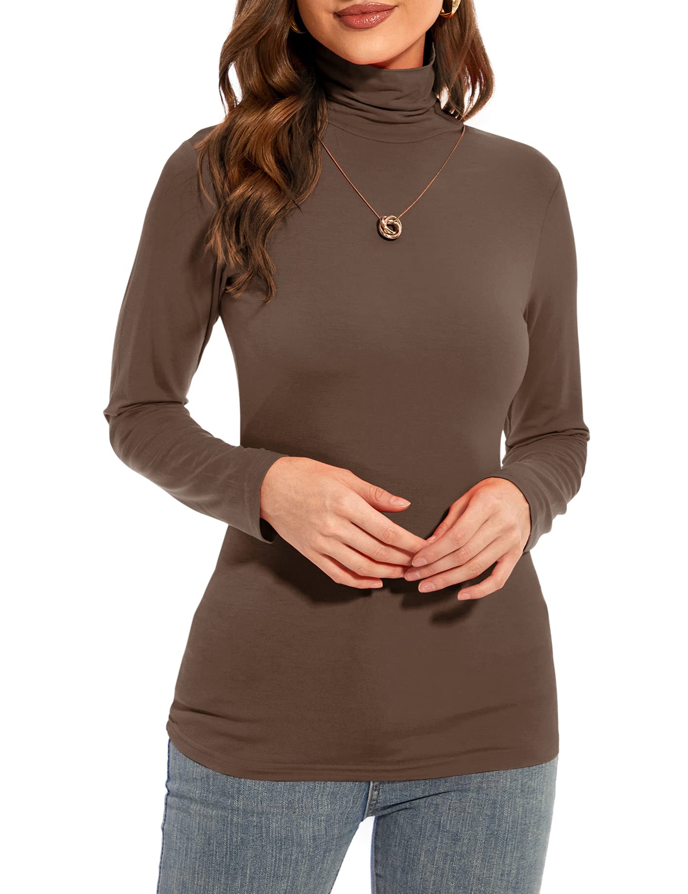 Womens Long Sleeve Turtleneck T-Shirts Casual Lightweight Slim Fit Cozy Base Layer Top