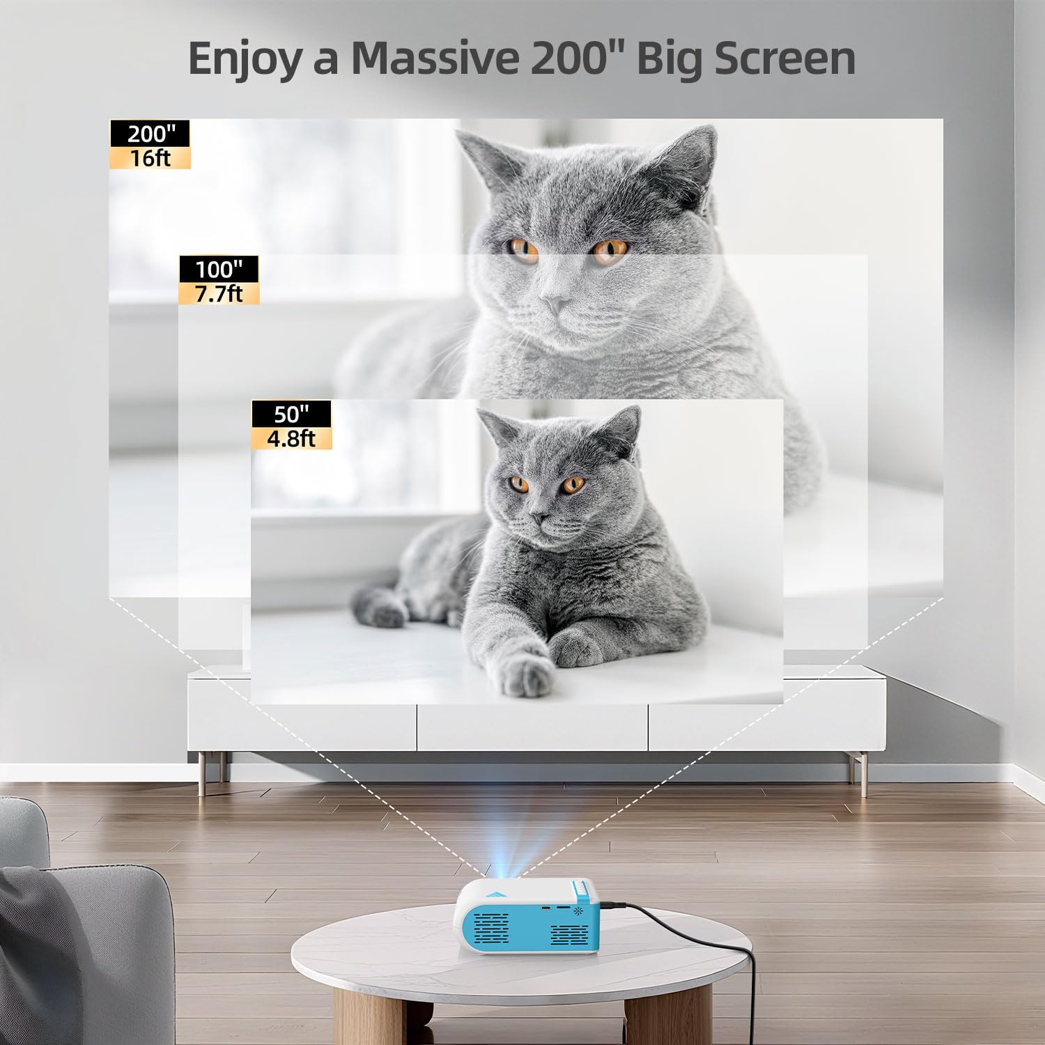 Vidéoprojecteur 1080P Full HD 4K, Mini Projecteur Video WiFi 6 & Bluetooth 5.4, 12000L Portable Projecteur Supporté USB/Type C/HDMI, Compatible avec Clés TV/Téléphone/Tablette/Laptop/PC, Home Cinéma