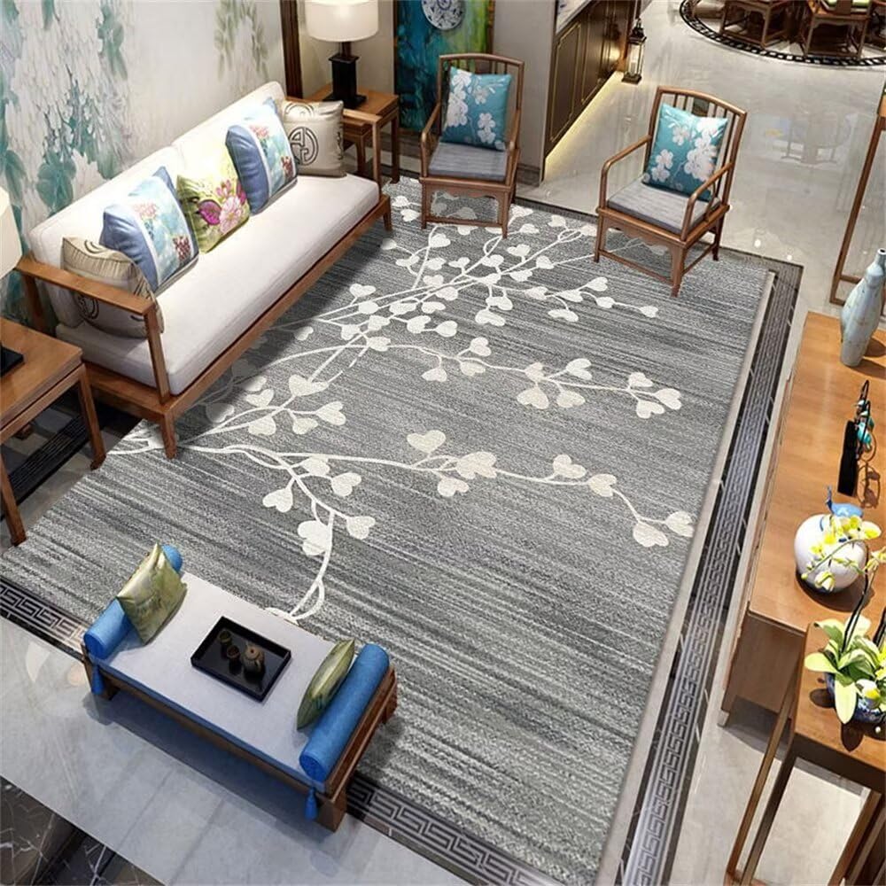 Tapis de salon lavable gris 120x160cm au design abstrait moderne