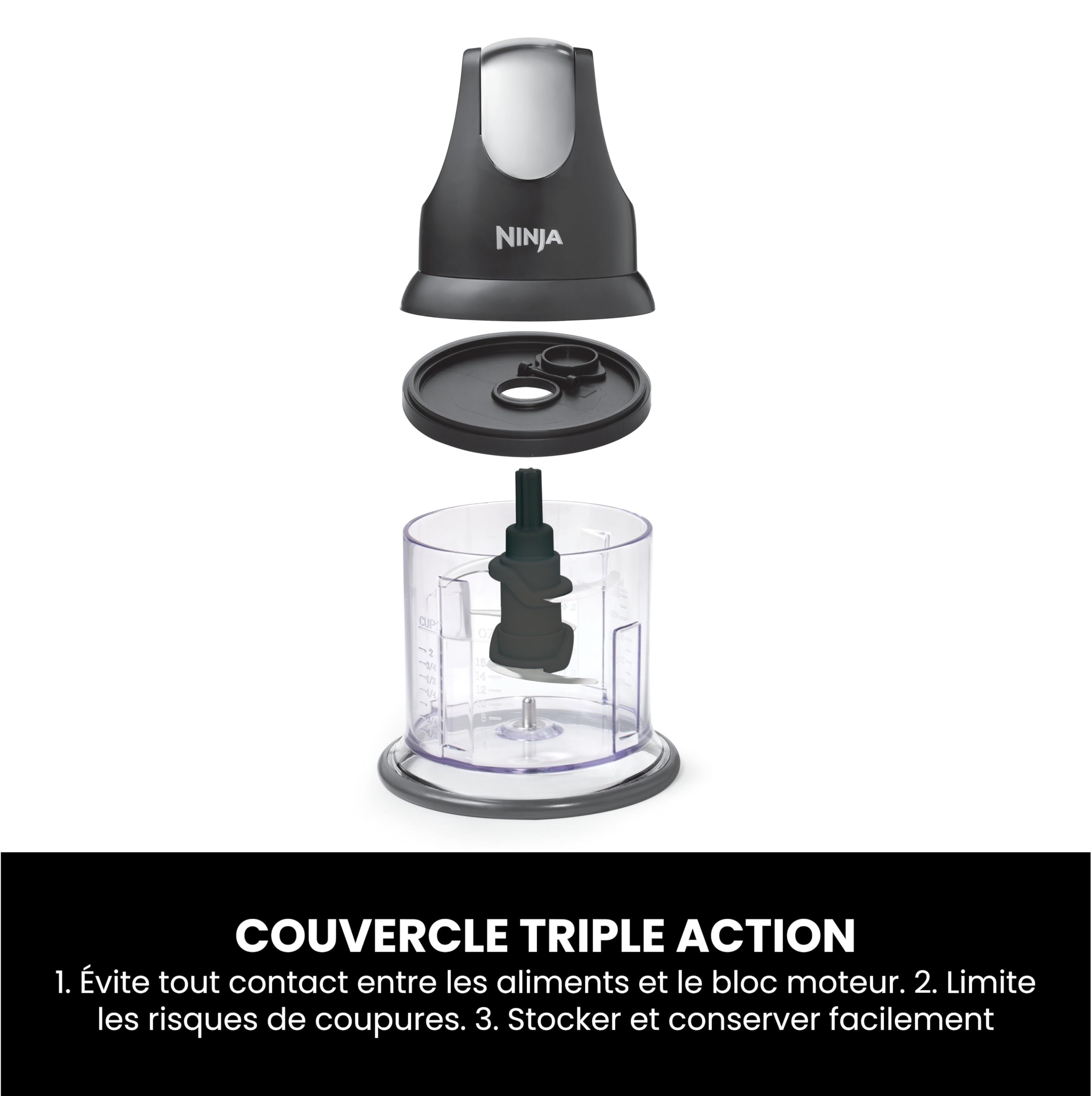 Ninja Express Chop Mini-hachoir électrique à herbes et légumes, pour hacher, émincer et réduire en purée les aliments afin de réaliser sauces, purées et soupes, Mixeur compact noir NJ1002EUBK