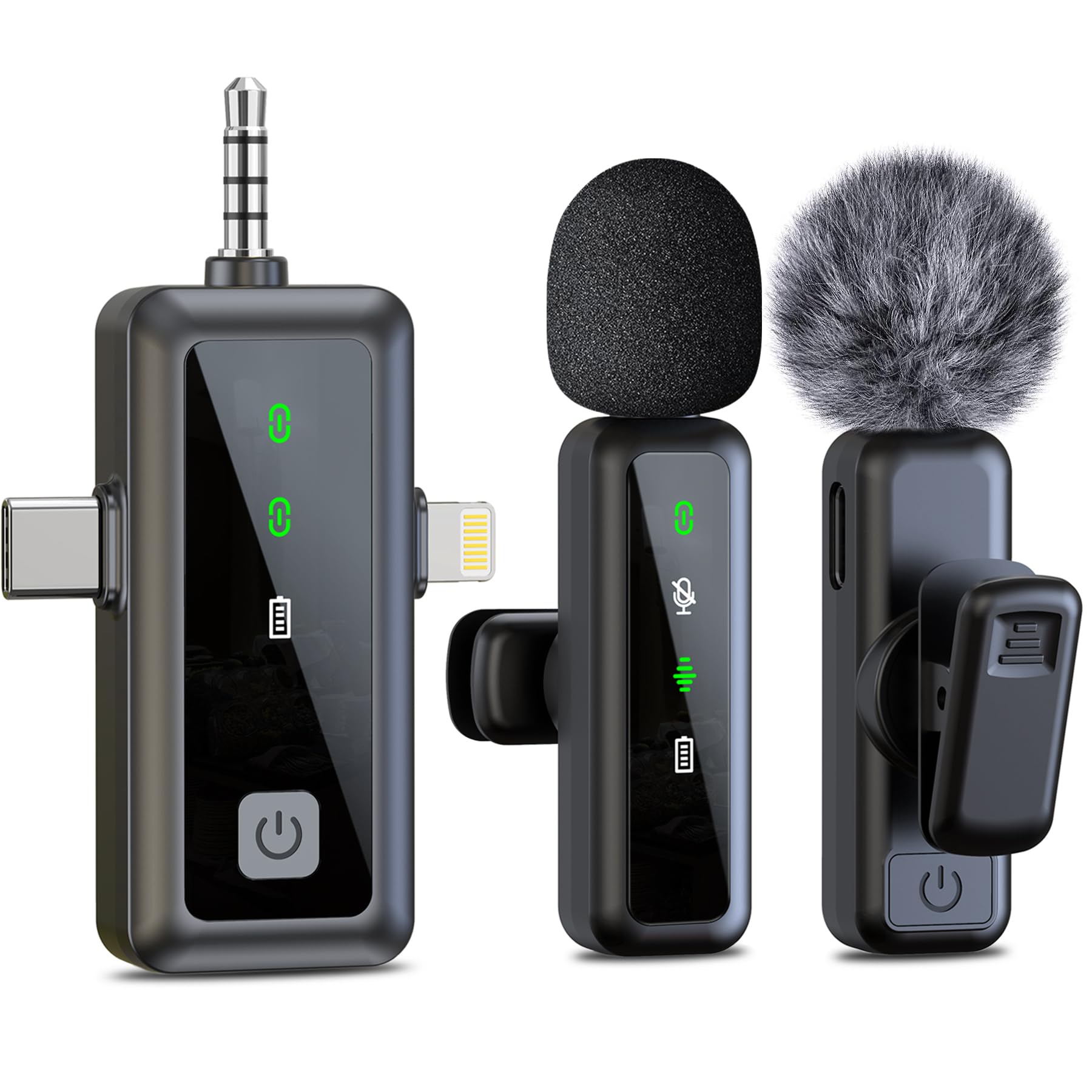 Wireless Lavalier Microphone for iPhone/Android/Camera, 3 in 1 Mini Microphone with Mute/Reverb/Noise Reduction, Lapel Mic for Record Interview, Vlogs, YouTube, Tiktok, 100ft Transmission