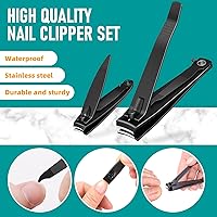 Vista 6 de Juego de cortaúñas, cortaúñas de acero inoxidable mate negro resistente con lima de uñas, cortadores de uñas y uñas de los pies, herramientas