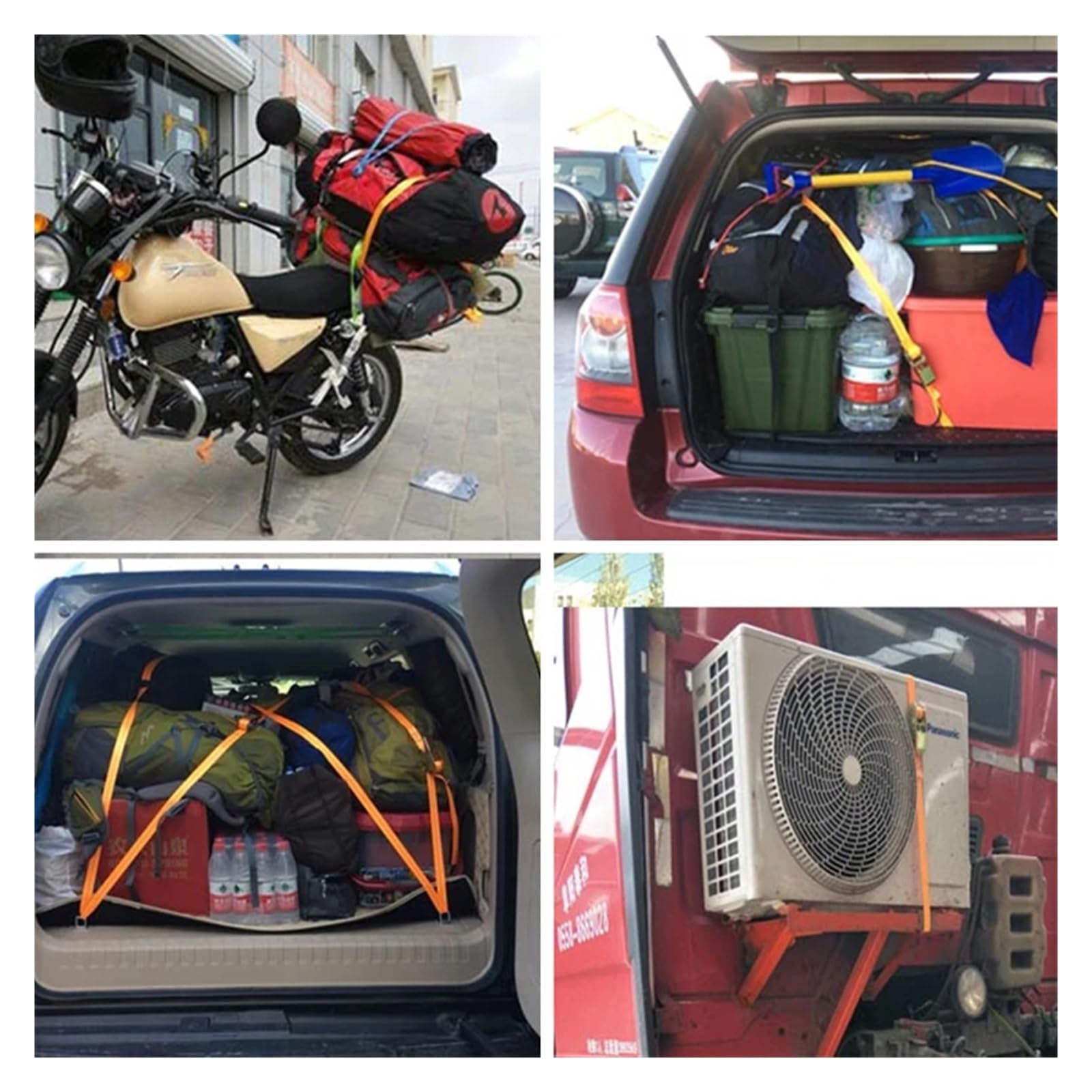 mocowanie, 3 Pasy ładunkowe z klamrą Pas mocujący do motocykla, samochodu, roweru, metalowej liny holowniczej Mocny pas grzechotką(1x Gray)