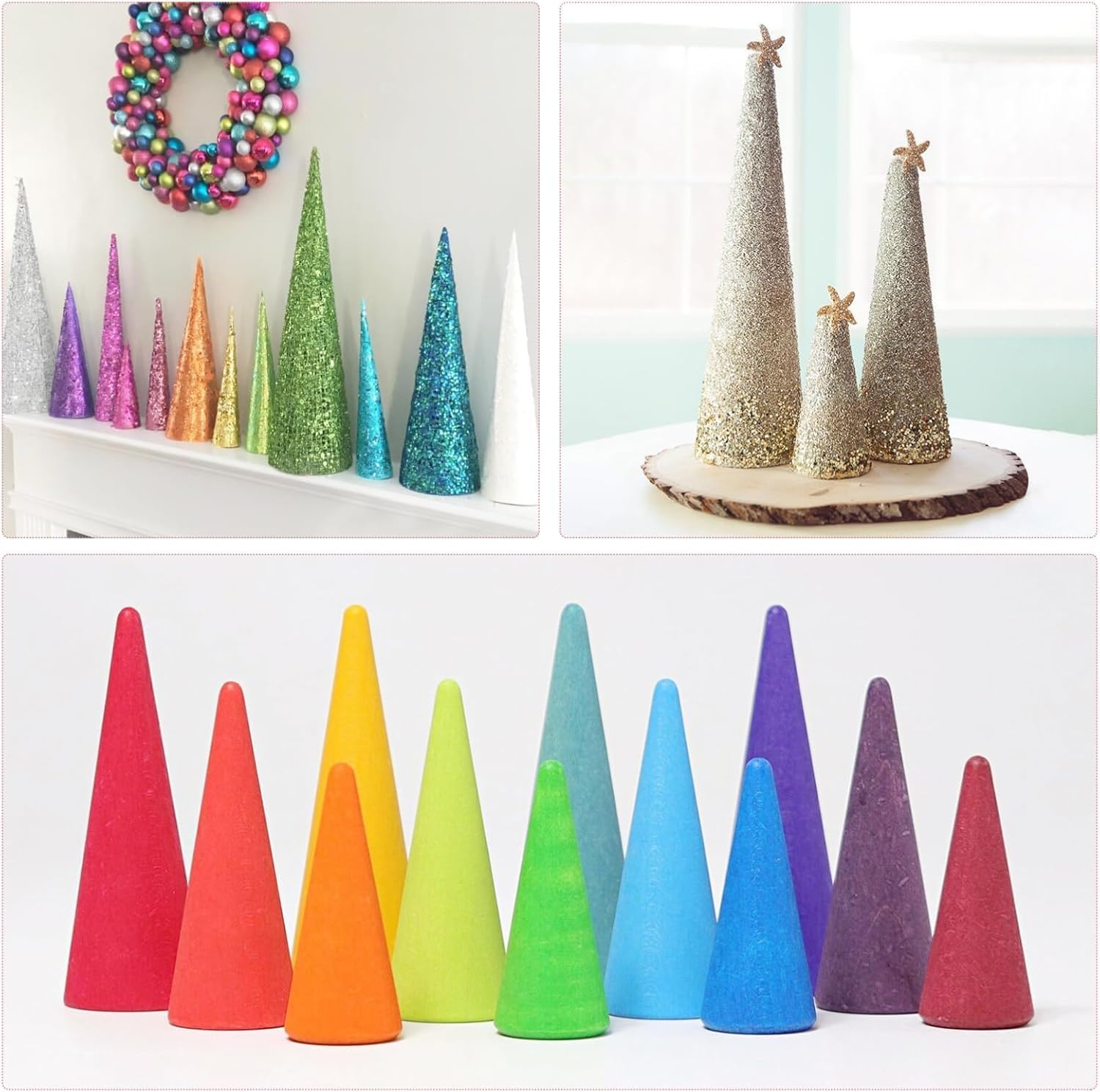 Craft Foam Cone 4PCS White Craft Foam Cones for Crafts 12 Inch, Christmas Foam Tree Cones for DIY Crafts, DIY Christmas Gnomes, Holiday Decor White Craft Balls