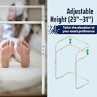 Vista 3 de Levantador de manta ajustable con soporte de cama (altura de 23 a 31 pulgadas) y 2 clips (color al azar), acero resistente, ideal para alivio