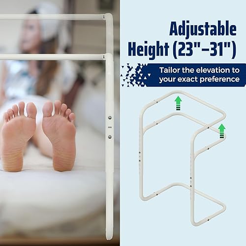 Miniatura 3 de Levantador de manta ajustable con soporte de cama (altura de 23 a 31 pulgadas) y 2 clips (color al azar), acero resistente, ideal para alivio de