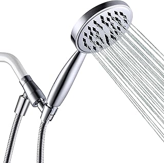 All Metal Hand Held Shower Head with Hose and Holder, Made with Stainless Steel and Brass, High Pressure Handheld Showerhead, Adjustable Bracket, Extra Long Flexible Hose (Polished Chrome)