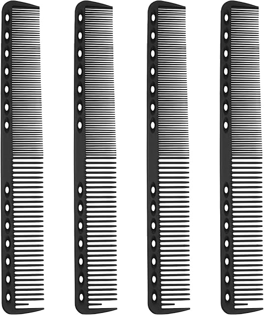 Greoer 4 Pieces Hair Comb Black Hair Combs Professional Hairdressing Carbon Fibre Comb Master Barber and Salon Comb Anti Static Heat Resistant, Strong & Durable, Medium and Fine Tooth